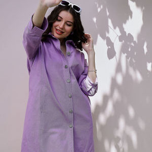 AAREIN Cuffed Sleeves Oversized Denim Shirt Dress