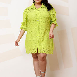 AAREIN Plus Size Self Design Cotton Shirt Casual Dress