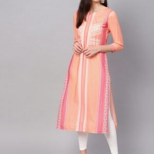 AHIKA Women Orange & Pink Digital Print Straight Kurta