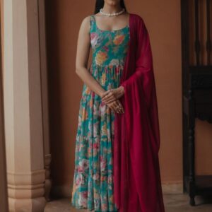 anayna Women Floral Printed Tiered Kurta with Trousers & With Dupatta
