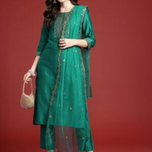 Anouk Ethnic Motifs Embroidered Kurta with Trousers & Dupatta