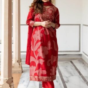 Anouk Floral Printed Thread Work Straight Kurta with Trousers & Dupatta