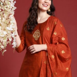 Anouk Women Ethnic Motifs Embroidered Regular Kurta with Trousers & With Dupatta