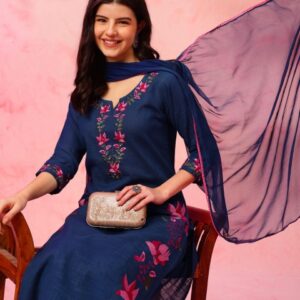 Anouk Women Floral Embroidered Regular Aari Work Pure Cotton Kurta with Pyjamas & With Dupatta
