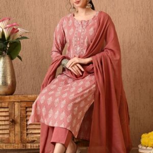 Anouk Women Floral Printed Regular Pure Cotton Kurta with Trousers & With Dupatta