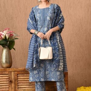 Anouk Women Floral Printed Regular Pure Cotton Kurta with Trousers & With Dupatta