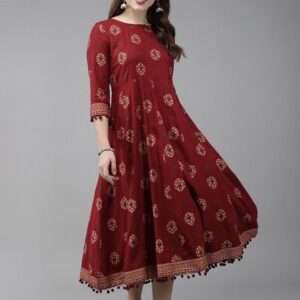 Anouk Women Maroon & Golden Printed Anarkali Kurta