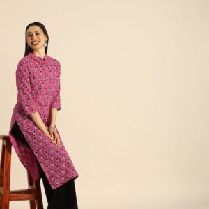 Anouk Women Pink & Black Ethnic Motifs Printed Kurta