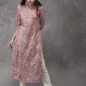 Anouk Women Pink Printed Straight Kurta