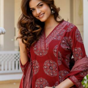 Anouk Women Printed Regular Mirror Work Pure Cotton Kurta with Palazzos & With Dupatta