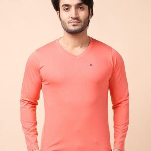 berry blues Men Pink V-Neck Cotton T-shirt