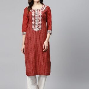 Biba Women Maroon & Black Printed Straight Kurta