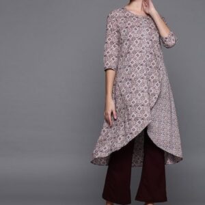 Biba Women Pink & Blue Printed A-Line Layered Kurta