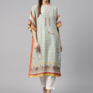 Biba Women Sea Green & Orange Printed Kaftan Kurta