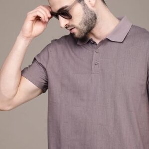 Calvin Klein Jeans Men Mauve Geometric Printed Polo Collar Pure Cotton T-shirt