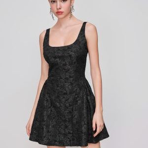 Cider Jacquard Square Neck Floral Zipper Mini Dress