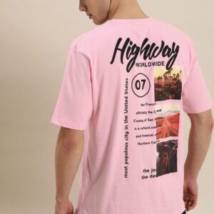 Difference of Opinion Men Pink Oversized Loose Fit Printed Pure Cotton T-shirt