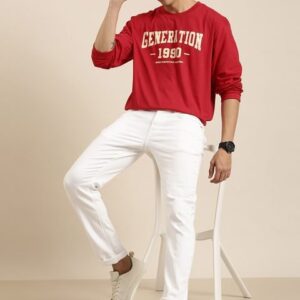 DILLINGER Men Red Typography Printed Pure Cotton Loose T-shirt
