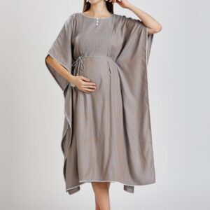 DUMMY SHAPE Striped Embroidered Maternity Kaftan Dress