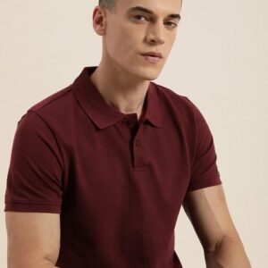 encore by INVICTUS Men Burgundy Solid Polo Collar T-shirt