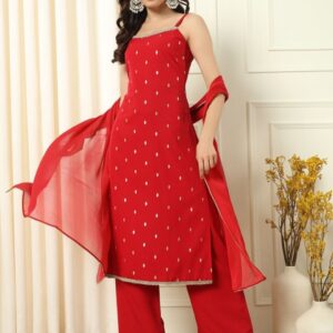 FIORRA Geometric Printed Shoulder Straps Straight Kurta With Palazzos & Dupatta