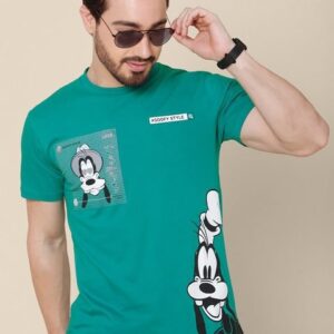 Free Authority Men Green & Black Cotton Printed T-shirt