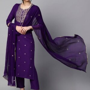 GoSriKi Floral Embroidered Regular Kurta With Trousers & Dupatta