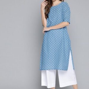 HERE&NOW Women Blue & White Ethnic Motifs Printed Straight Kurta