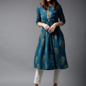 HERE&NOW Women Teal & Green Printed A-Line Kurta