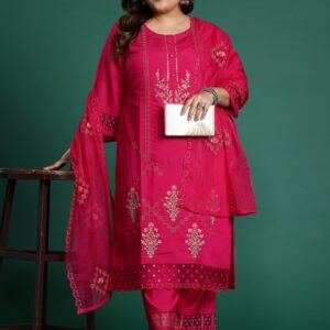 Indo Era Plus Size Ethnic Motifs Embroidered Mirror Work Kurta Set