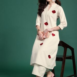 Indo Era Women Floral Embroidered Thread Work Pure Cotton Kurta with Palazzos
