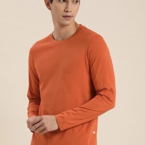 INVICTUS Men Rust Orange Solid Slim Fit T-shirt