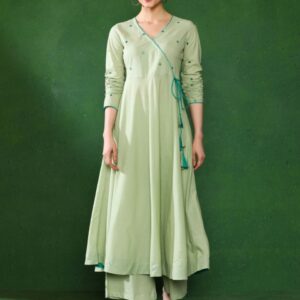 Jaipur Kurti Angrakha Style Cotton Flared Kurta With Palazzos