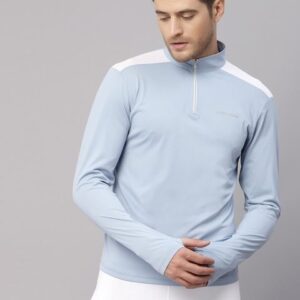 JUMP USA Men Blue & White Mandarin Collar Yoga T-shirt