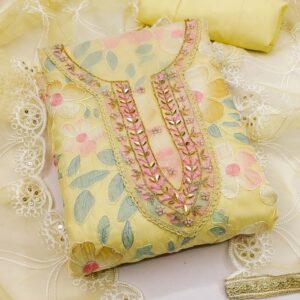 KALINI Floral Embroidered Beads and Stones Unstitched Dress Material