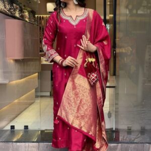 KALINI Floral Embroidered Straight Kurta With Trousers & Dupatta
