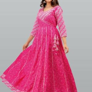KALINI Women Pink & ruby Ethnic Motifs Printed Flared Sleeves Floral Anarkali Kurta
