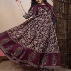 KIMAYRA Women Burgundy Pure Cotton Kurta Sets