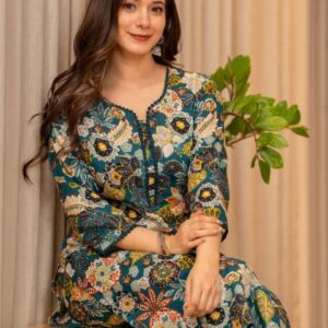 KJFAB Women Green Pure Cotton Kurta Sets