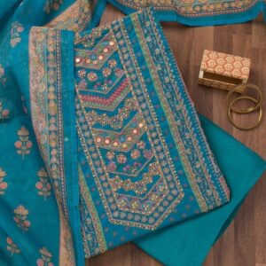 Koskii Floral Printed Sequinned Unstitched Dress Material