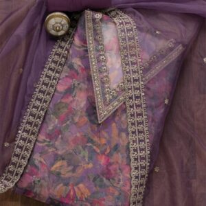 Koskii Floral Printed zari Sequined Unstitched Dress Material