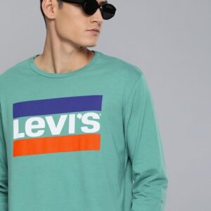 Levis Men Blue Brand Logo Printed Pure Cotton Slim Fit T-shirt