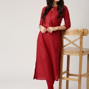 Libas Women Maroon Solid Straight Kurta