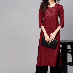 Libas Women Maroon Yoke Design Straight Kurta