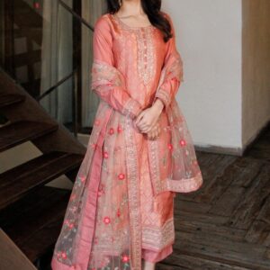Libas Women Peach-Coloured Floral Kurta with Trousers & Dupatta