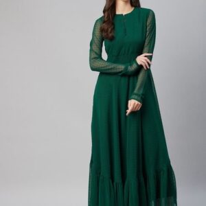 MBE Women Green Summer Sheers Dobby Georgette Anarkali Kurta