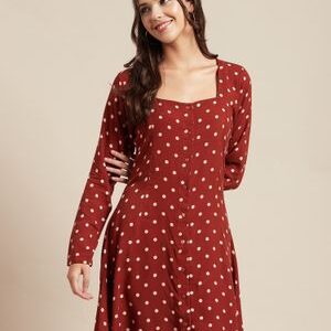 Moomaya Square Neck Full Sleeves Mini Dress