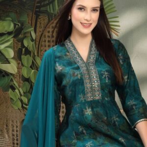 Nayam By Lakshita Floral Printed Chanderi Cotton Kurta With Dhoti Pants & Dupatta