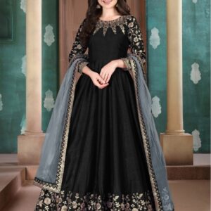 ODETTE Ethnic Motifs Embroidered Silk Semi-Stitched Dress Material