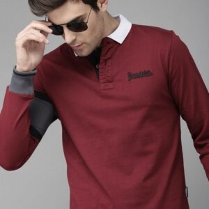 Roadster Men Maroon Solid Polo Collar Pure Cotton T-shirt